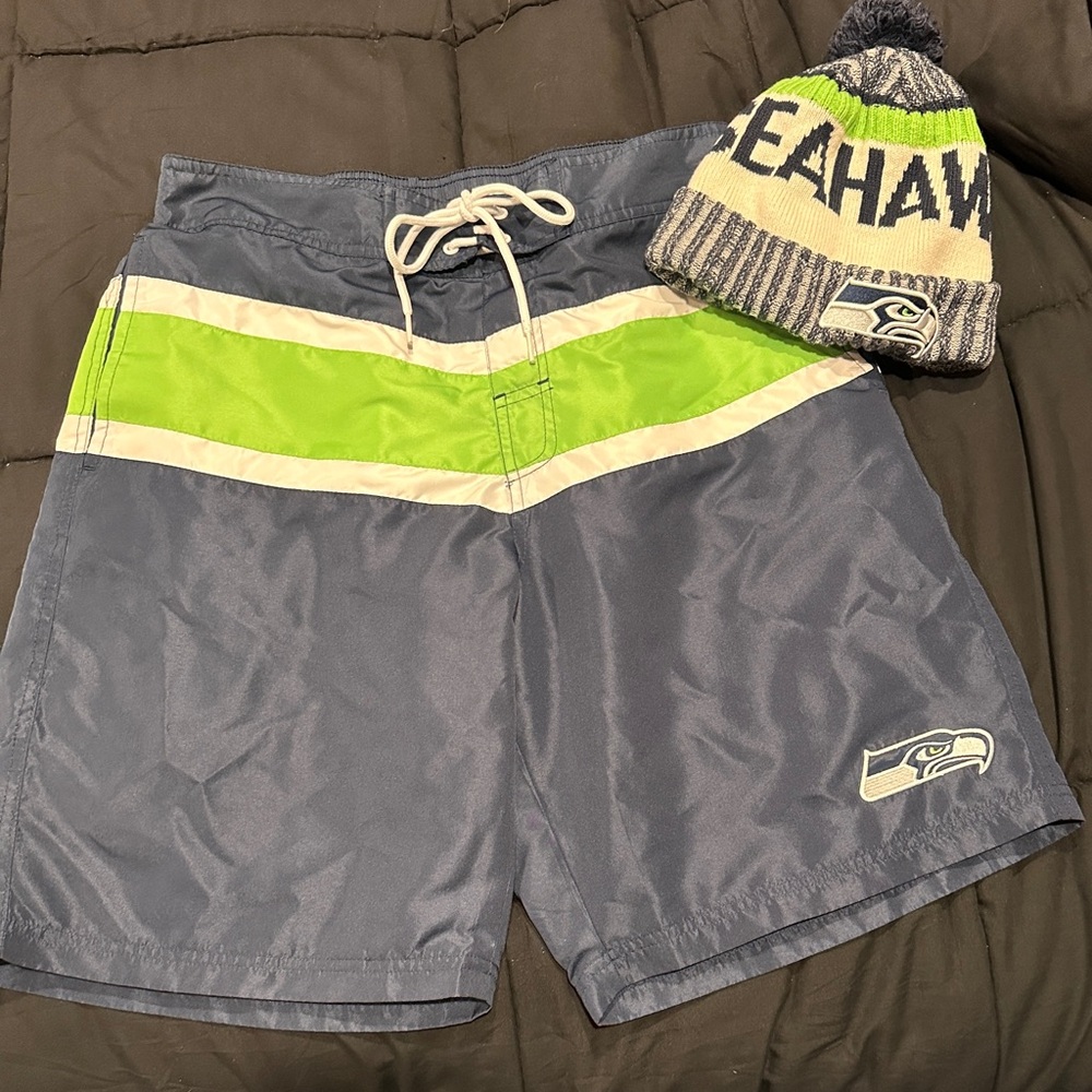 Seattle Seahawks Swim Shorts and Beanie Set